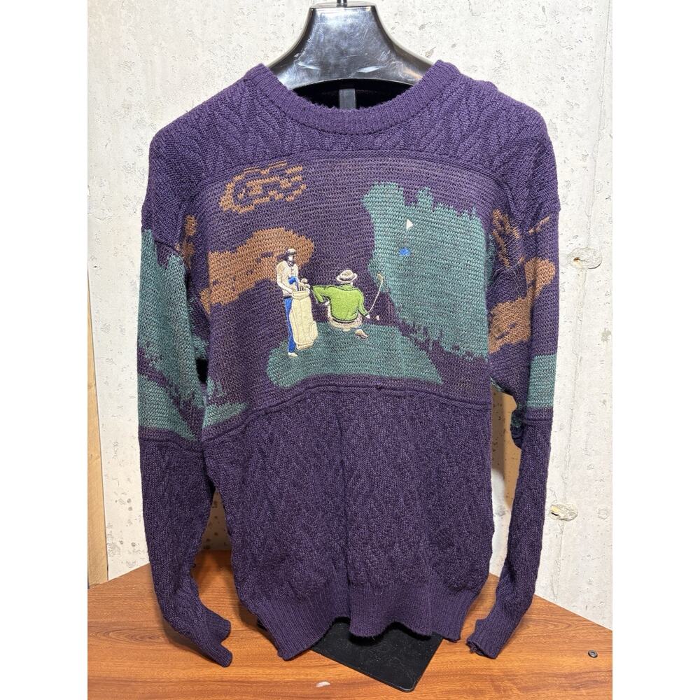 Vintage 90s Buckingham Sweater Large AOP Golf Scene Crewneck Embroidered